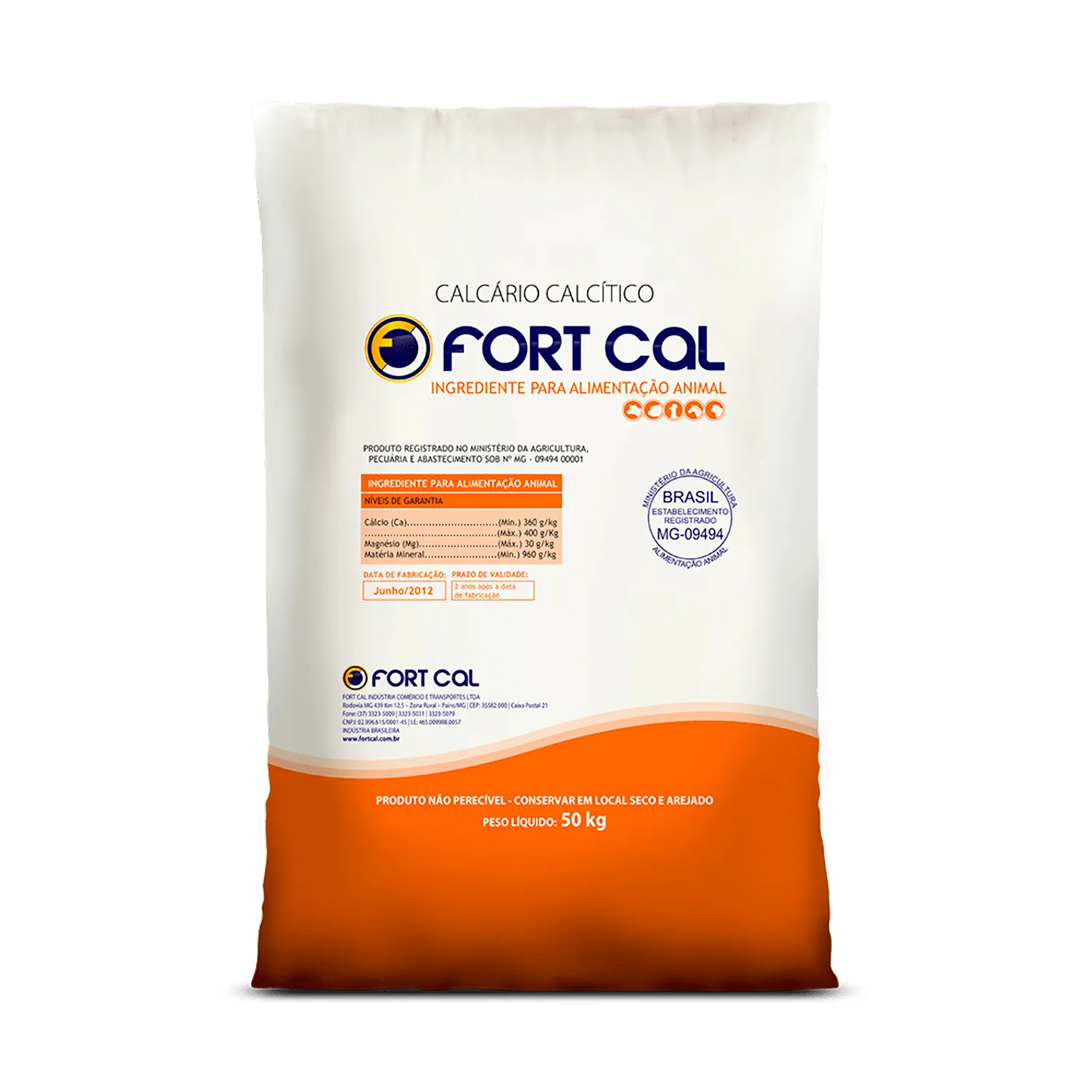 CALCÁRIO CALCÍTICO GROSSO 3MM 50KG AVICULTURA FORT CAL